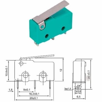 Microswitch 10A con leva 3 mini faston