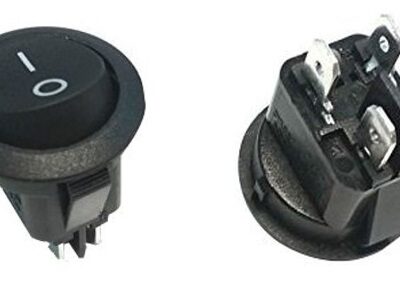 INTERRUTTORE BIPOLARE TONDO NERO Ø 20mm 6A 250V 4 FASTON