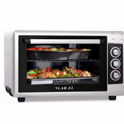 FORNETTO ELETTRICO LAREL 50 LT MOD. "ANGELO" - NERO/SILVER - 1500 WATT - TURBO FORNO - DOPPIO GRILL - VENTILATO - 1 TEGLIA ROTONDA 43 CM - 1 TEGLIA QUADRATA - 1 GRIGLIA - LUCE - TIMER