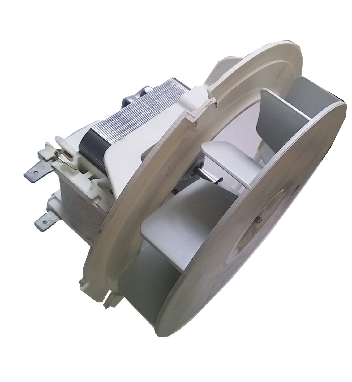 VENTILATORE NO FROST COMPLETO FIME PER FRIGORIFERI ARISTON - INDESIT WHIRLPOOL ( il motoventilatore e' completo come in foto, ma smontando la ventola e la carcassa, si puo' utilizzare come un motoventilatore con asse da 40mm )