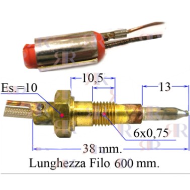 TERMOCOPPIA TIPO AJM 6X0,75MM FORO 0,5 DADO 10MM LUNGHEZZA 60MM  altezza termocoppia 38mm