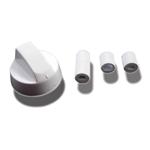 311CU86 MANOPOLA COLORE BIANCO UNIVERSALE PER CUCINE E VARI UTILIZZI, Completa di 3 gambi intercambiabili con attacco 6 e 8 . il perno della manopola puo' variare da 0 a +22 , e' anche possibile regolare l''indice in base alla manopola originale