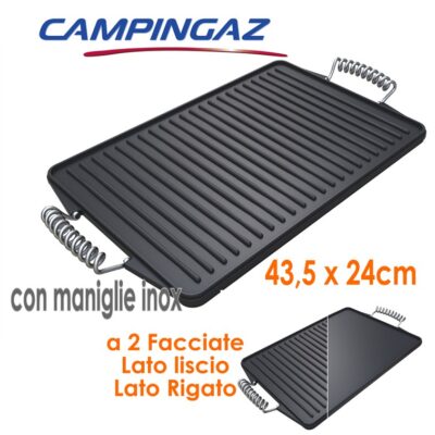 PIASTRA IN GHISA con maniglie, Reversibile Campingaz Area Grill: 43.5 x 24 cm Un lato è liscia per il massimo contatto, l'altro lato è scanalata per un perfetto disegno