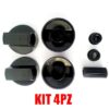 KIT DA 4PZ MANOPOLA PER CUCINA UNIVERSALE COLORE NERO, kit adattatori asse raso e asse alto diametro 6 e 8mm NERA  (nb in questo KIT manca il raccordo con tacca per il termostato)