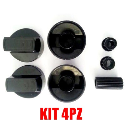 KIT DA 4PZ MANOPOLA PER CUCINA UNIVERSALE COLORE NERO, kit adattatori asse raso e asse alto diametro 6 e 8mm NERA  (nb in questo KIT manca il raccordo con tacca per il termostato)