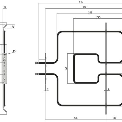 312CU179 RESISTENZA SINGOLA CIELO FORNO WHIRLPOOL 1400 WATT - 366 X 382 interasse 56mm traversino 446mm 480121104179 R3563 00203338