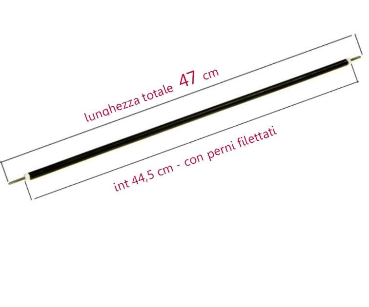RESISTENZA RETTILINEA PER FORNETTI ELETTRICI 550 watt - 47,8CM totali - 44,5 cm solo parte riscaldante - V110 - CON PERNI FILETTATI PER FORNETTI DA 45-50-60 lt